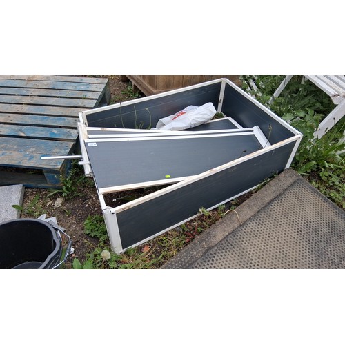 92 - raised garden bed system comprising rectangular aluminium-section frames with dark composite panels,... 