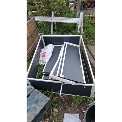 92 - raised garden bed system comprising rectangular aluminium-section frames with dark composite panels,... 