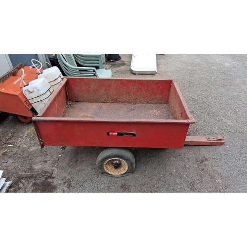 97 - Toro Wheel Horse steel utility dump cart, red-painted.