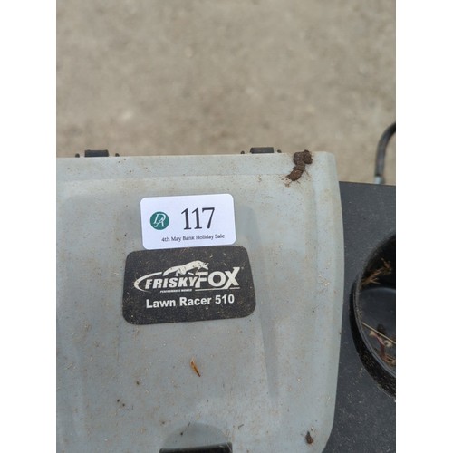 117 - Frisky Fox Lawn Racer 510 petrol lawn mower, powered by a Wolf engine.