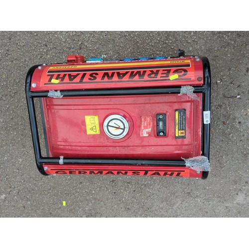 119 - Portable petrol generator by German Stahl, model MT8500, in red and black tubular steel frame; contr... 