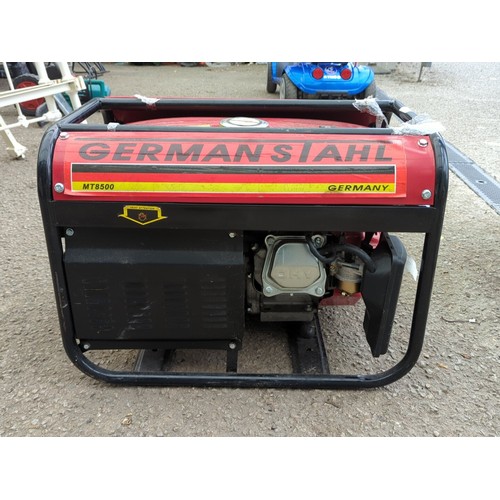 119 - Portable petrol generator by German Stahl, model MT8500, in red and black tubular steel frame; contr... 