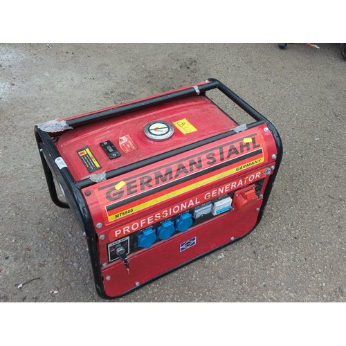 119 - Portable petrol generator by German Stahl, model MT8500, in red and black tubular steel frame; contr... 
