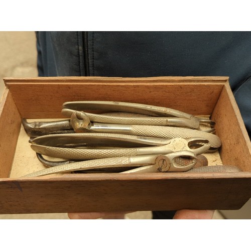 151 - A quantity of vintage dental extraction forceps and related instruments, various patterns with knurl... 