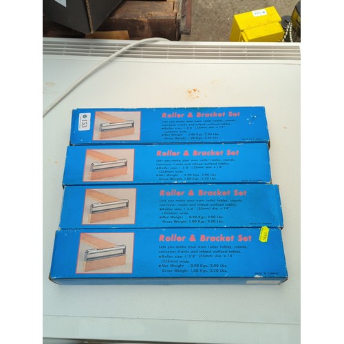 153 - A group of boxed Roller & Bracket Sets for workshop roller tables and conveyor tracks, each prin... 
