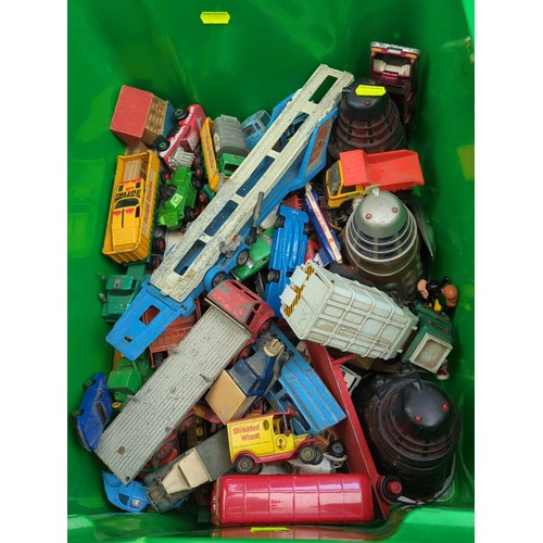 158 - A group of vintage toys and models including die-cast and plastic vehicles—car transporters, lorries... 