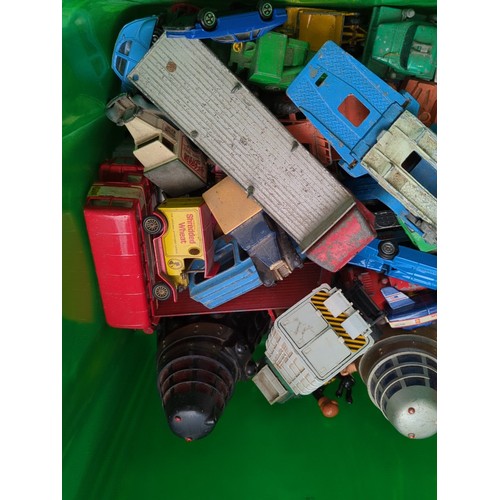 158 - A group of vintage toys and models including die-cast and plastic vehicles—car transporters, lorries... 