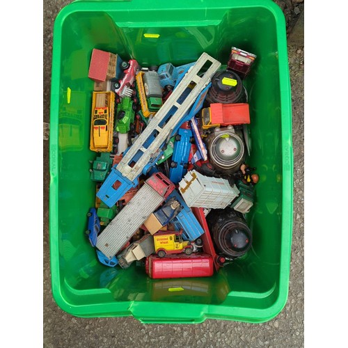 158 - A group of vintage toys and models including die-cast and plastic vehicles—car transporters, lorries... 