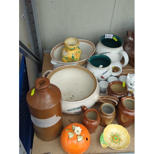 162 - A quantity of ceramic table and kitchen wares including brown-glazed stoneware jars and jugs, Denby ... 
