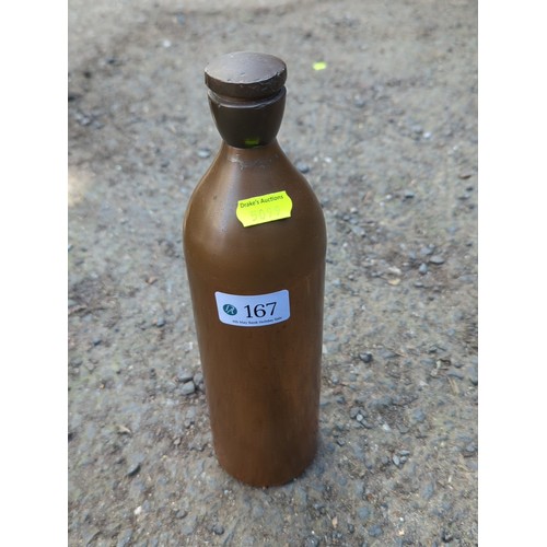 167 - Copper-coloured metal flask fitted with a screw cap.