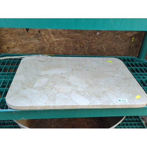 171 - Rectangular cream marble tabletop, the rounded corners with moulded edge; the polished surface displ... 