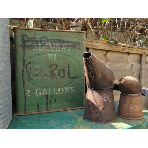 183 - A group of industrial metal containers and automobilia, including an embossed B.P. can, a galvanised... 