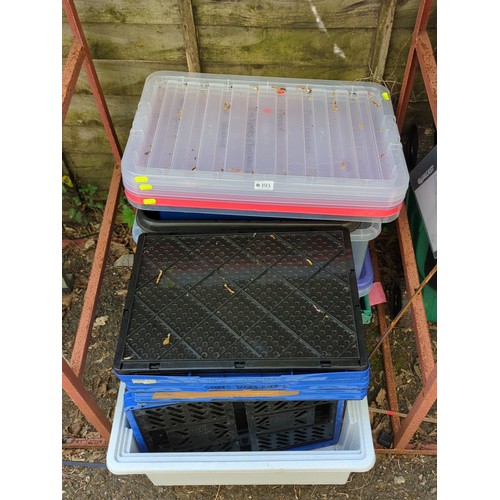193 - A group of plastic storage containers and lidded crates.