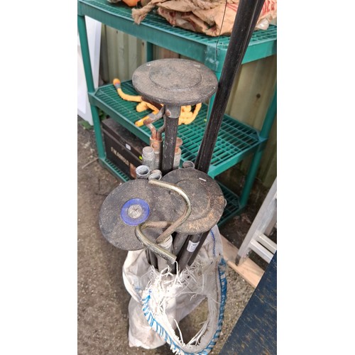 208 - An assortment of chimney-sweep rods and fittings, including nylon brush heads, circular scraper disc... 