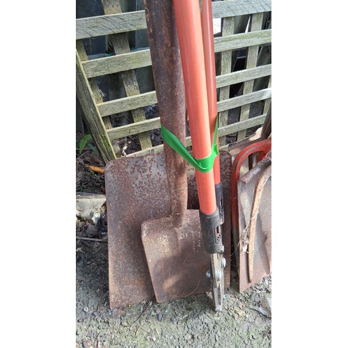230 - A quantity of garden tools including spades, shovels, forks and loppers.