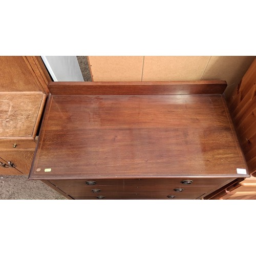 250B - Edwardian-style inlaid mahogany 3-drawer chest of drawers with key escutcheons and ring handles, rai... 
