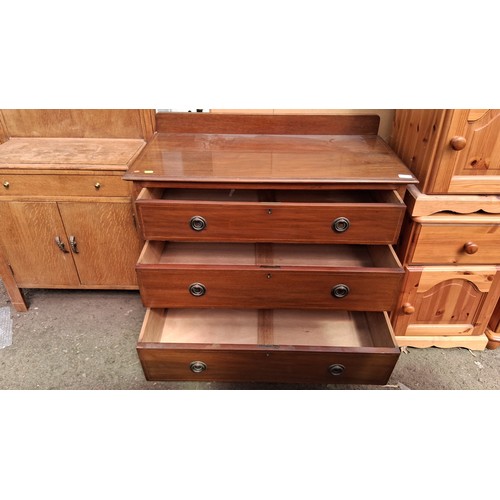 250B - Edwardian-style inlaid mahogany 3-drawer chest of drawers with key escutcheons and ring handles, rai... 
