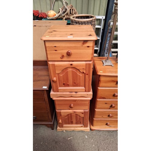 250C - Pair of pine bedsides, late 20th century, each fitted with a single drawer over a cupboard door, on ... 