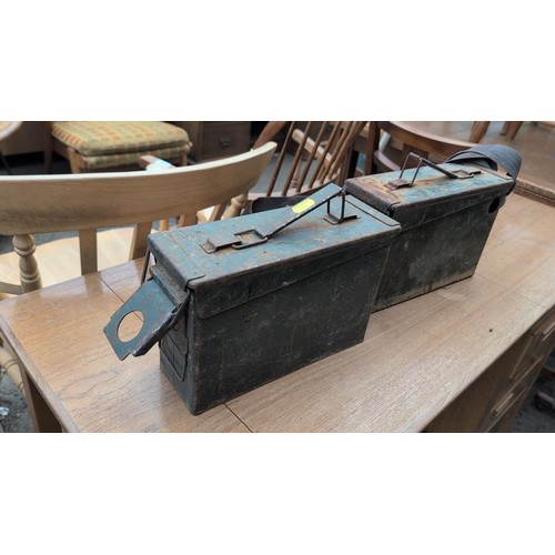 244a - Two military steel ammunition boxes, stencilled “200 CARTRIDGES” and “7.62mm,” with hinged lids, fol... 