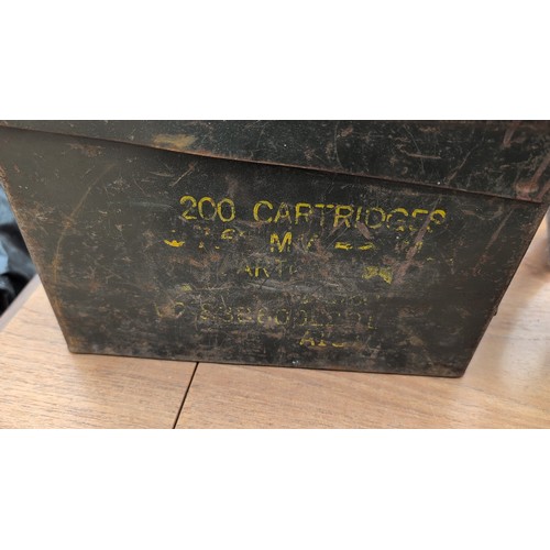 244a - Two military steel ammunition boxes, stencilled “200 CARTRIDGES” and “7.62mm,” with hinged lids, fol... 