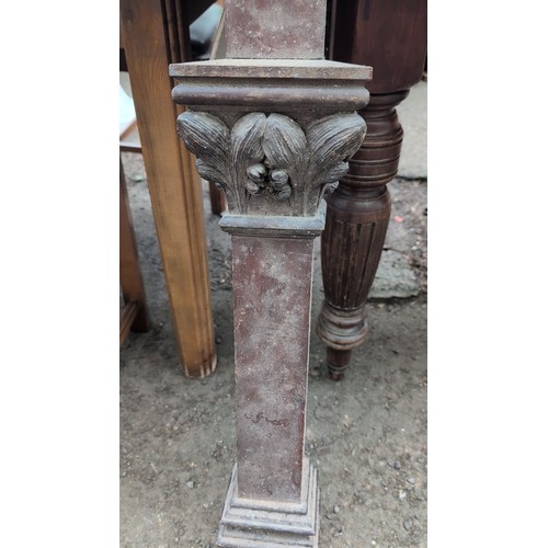 246a - Gothic Revival hardwood newel post—square tapering shaft with crocketed gabled lantern finial with o... 