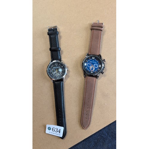 634 - Daniel Hechter stainless steel chronograph wristwatch, black dial with Roman numerals, black leather... 