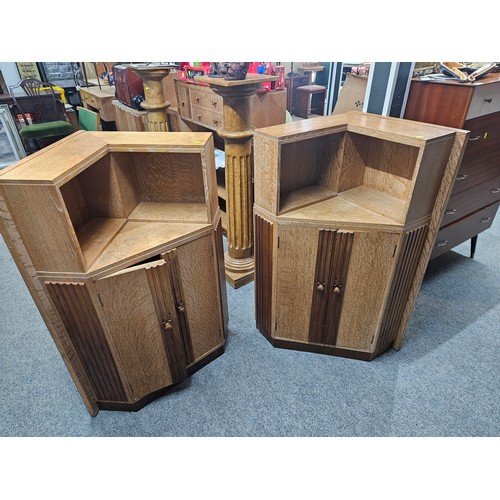 1019 - Pair of limed oak bedside corner units.