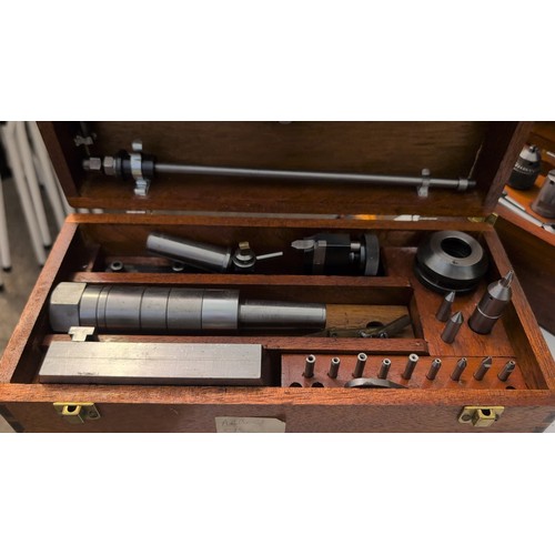 137c - Hardwood case with two steel bars in lid; hardwood case with assorted steel collets and fittings; ha... 