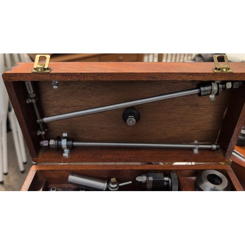 137c - Hardwood case with two steel bars in lid; hardwood case with assorted steel collets and fittings; ha... 