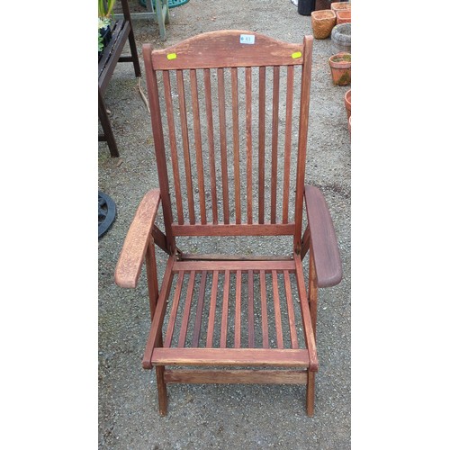 83 - Reclining garden armchair in hardwood.