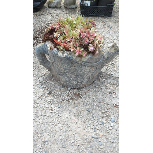 85 - Concrete garden planter modelled as a watering can, with succulent contents.
