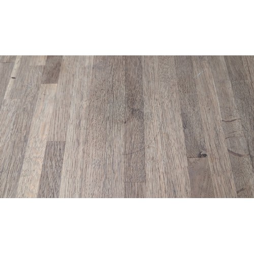 Modern oak refectory-style dining table with rectangular plank top and ...
