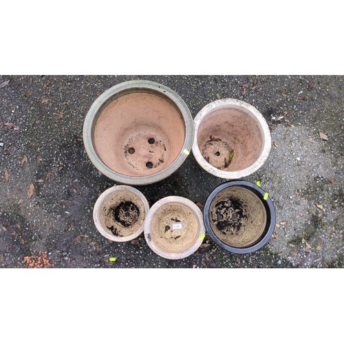 Five glazed ceramic garden planters of varying sizes, comprising a ...