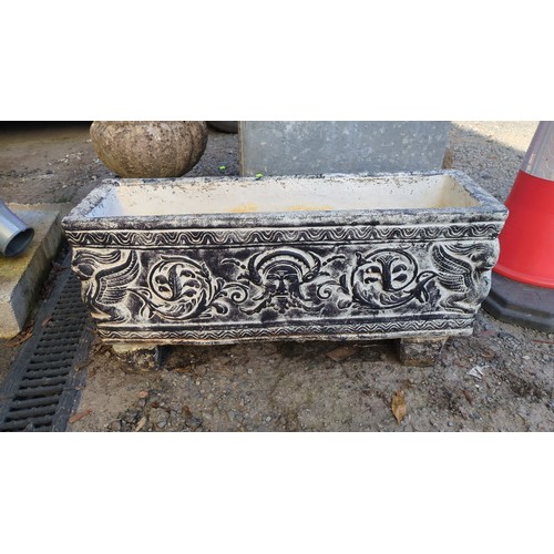 Rectangular cast-stone garden trough, the front moulded with a central ...