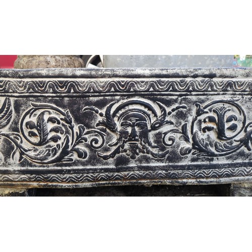Rectangular cast-stone garden trough, the front moulded with a central ...
