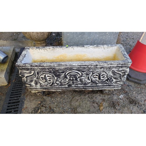 Rectangular cast-stone garden trough, the front moulded with a central ...