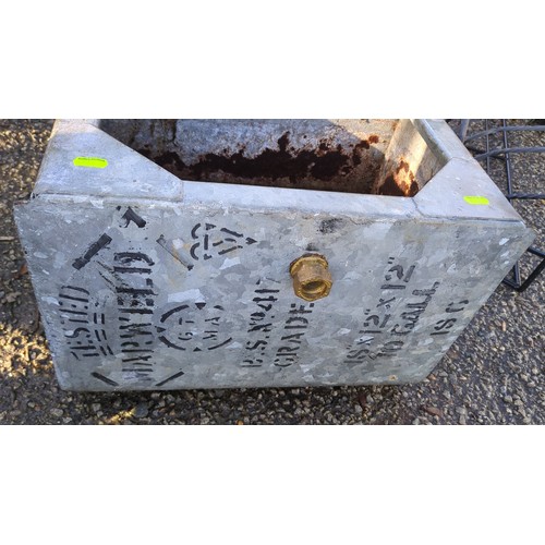 Rectangular galvanised steel water trough with an open, corner-braced ...