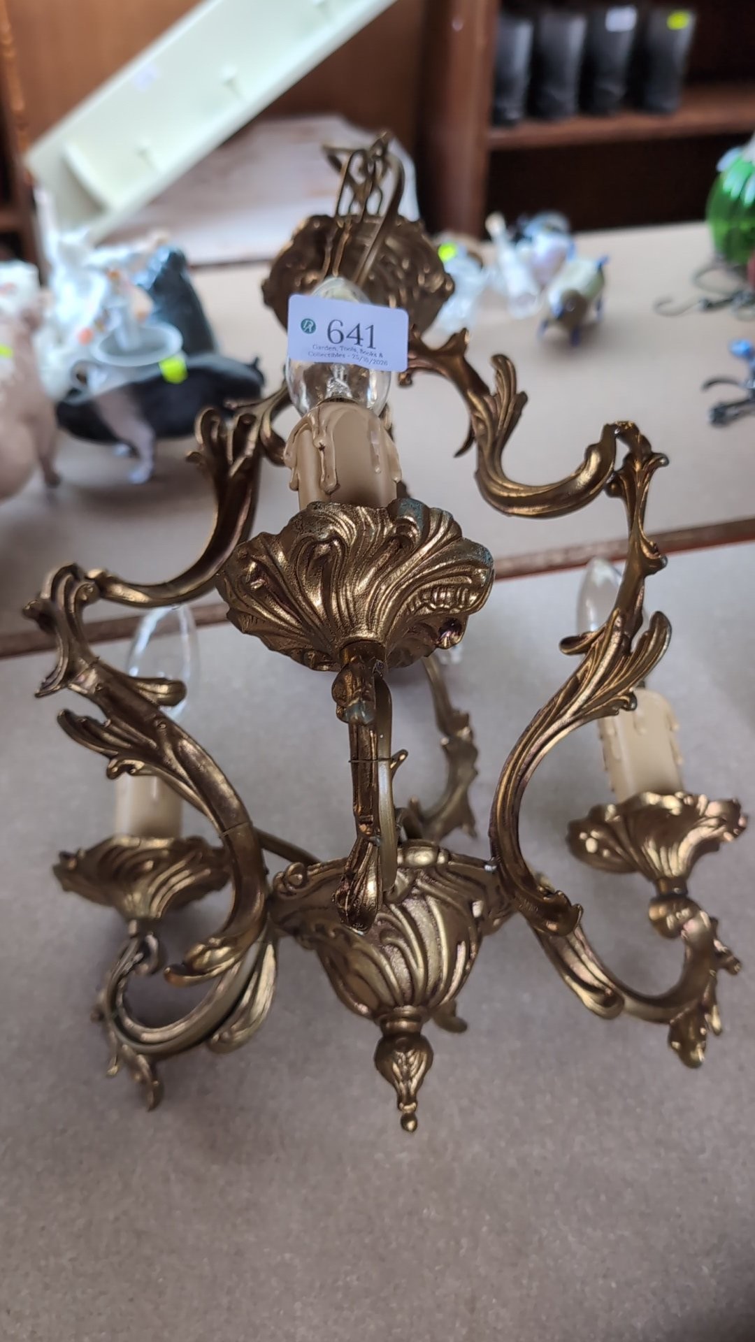Rococo-style gilt-metal chandelier with scrolling foliate branches ...