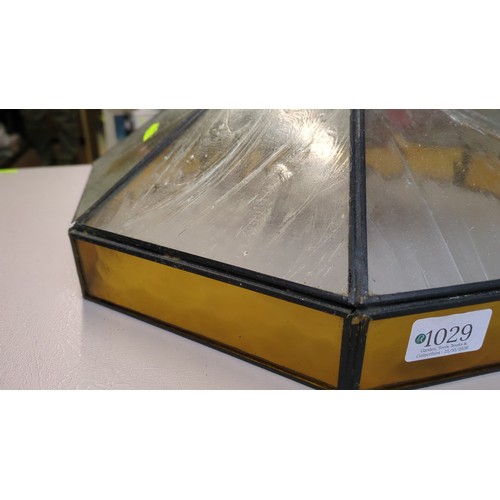 Octagonal pendant lantern with textured translucent glass panels and ...