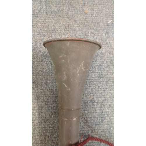 Copper coaching horn of straight, sectional form, with a flared bell ...