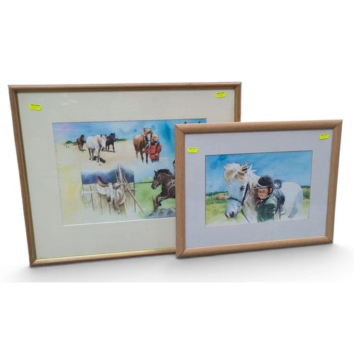 Neil Reed, two framed equestrian watercolour illustrations, both signed ...