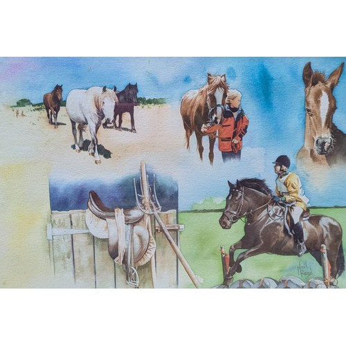Neil Reed, two framed equestrian watercolour illustrations, both signed ...