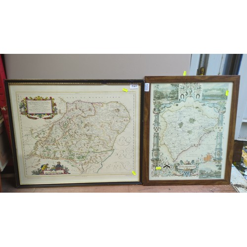 A pair of framed coloured map reproductions: Aberdeenshire and ...