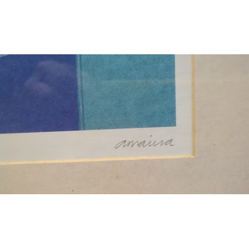 ‘Midnight Moon’, a geometric abstract colour print in turquoise and ...