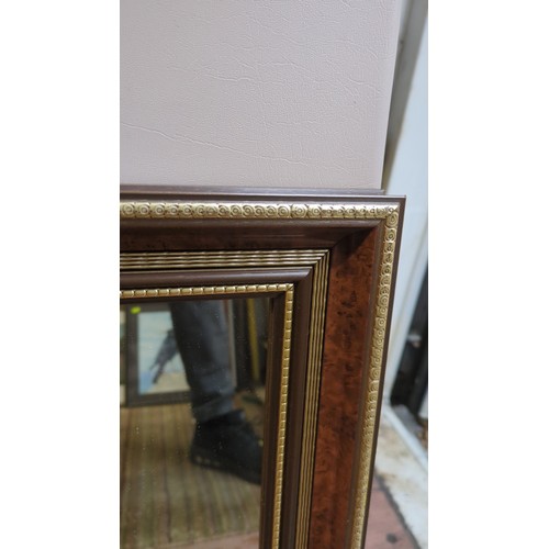 Rectangular wall mirror in a broad burr-effect frame, bordered by gilt ...