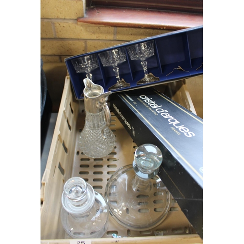 25 - 9 CRYSTAL GLASSES & 3 DECANTERS