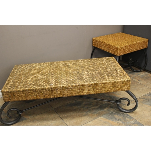 155 - WICKER COFFEE TABLE & LAMP TABLE