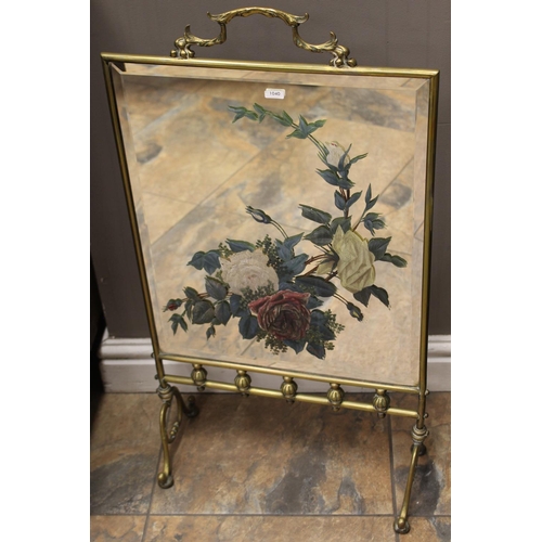 122 - HAND PAINTED BRASS & MIRROR FIRE SCREEN