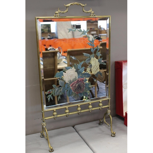 122 - HAND PAINTED BRASS & MIRROR FIRE SCREEN