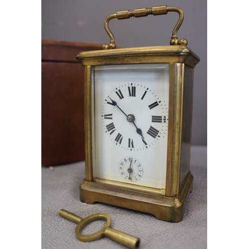 145 - FRENCH BEVELLED EDGE CARRIAGE CLOCK WITH TRAVEL CASE & KEY